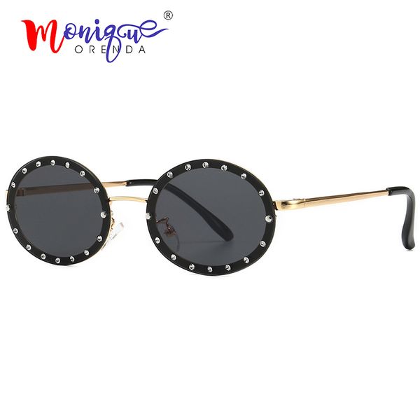

luxury retro diamond oval sunglasses women brand designer vintage rivet sun glasses female men shades new gafas de sol uv400, White;black