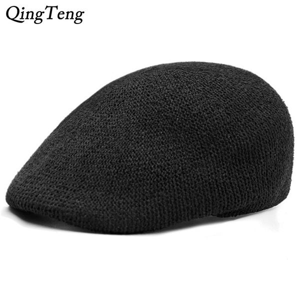 

spring summer protection linen breathable mesh beret ivy caps solid plain driver gastby cap casual flat women men beret caps, Blue;gray