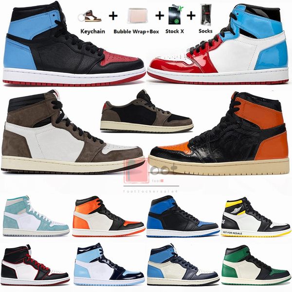 

jumpman 1 mid snake chicago high travis scotts low paris 1s basketball shoes men women unc smoke grey tie dye sports sneakers 36-47