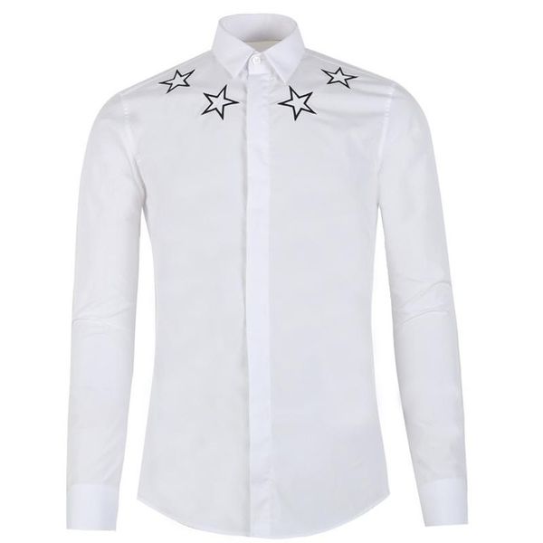 

2018 new arrival men casual shirt slim fit men pentagra embroidery cs shirt camisa masculina chemise homme shirt 3xl, White;black