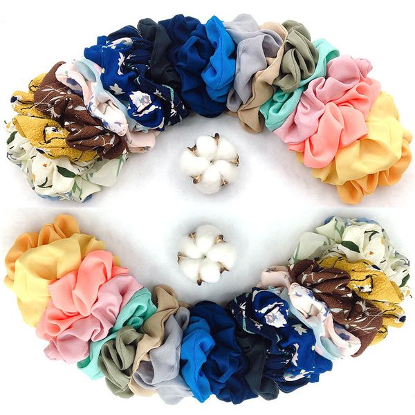 

20color/pack chiffon hair scrunchies girl floral print hairbands elastic hair rope ponytail holder scrunchie headband gga2869, Slivery;white