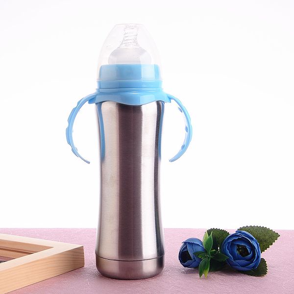 

8oz baby bottle feeding bottles double wall vacuum nursing bottle with nipple simply portable natural feel for baby