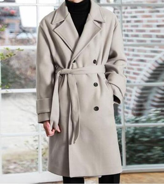 

s-6xl 2020 new men clothing thicken korean loose lace woollen coat trench coat double-breasted casual plus size woolen overcoat, Tan;black