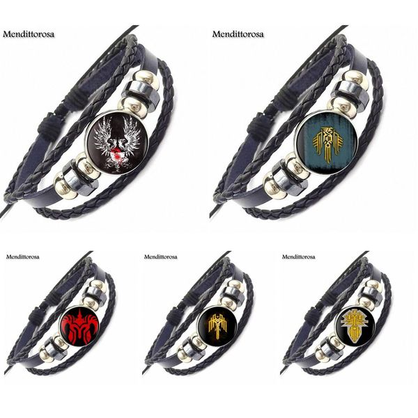 

for men women kirkwall city of chains symbol crest fashion jewelry steampunk women gift black leather bracelet bangle, Golden;silver