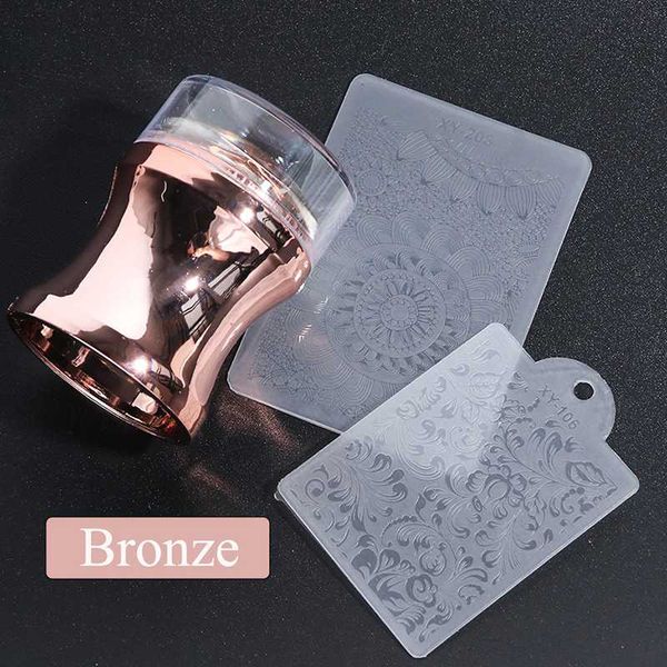 

4pcs/set mirror nail stamper clear silicone head manicure scraper polish transfer template kits with cap nail art stamping plate, White