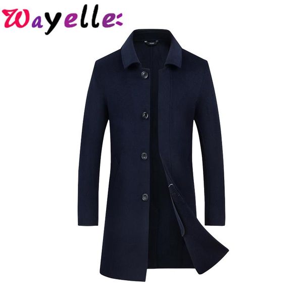 

men's wool & blends s long jacket coats winter/autumn warm solid trench male single breasted business/casual overcoat, Black