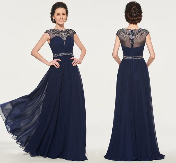 

glitter designer navy blue mother of the bride groom dresses bateau sheer neck cap short sleeves chiffon evening formal dress, Black;red