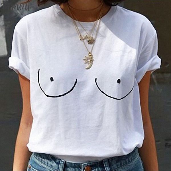 

2020 funny summer t shirts women casual titties boobs boobies print short sleeve t shirt woman clothes short white
