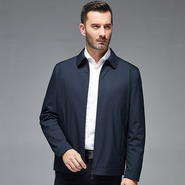 

8926 spring and autumn middle-aged fold-down collar short coat men middle-aged daddy clothes business casual jacket, Black;brown