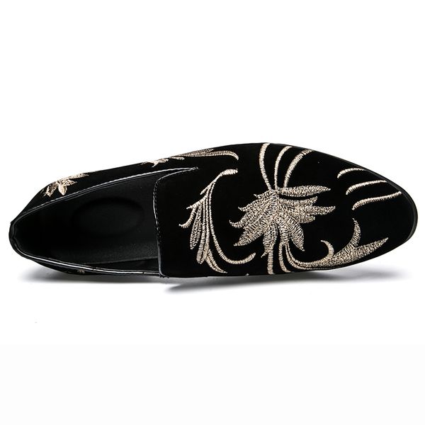 

polali men fashion suede leather embroidery loafers mens casual printed moccasins shoes man party driving flats sizes 38-47 cs02, Black