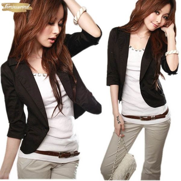

jacket women s 3xl new autumn regular women three quarter sleeve solid slim coat outwear single button, Black;brown