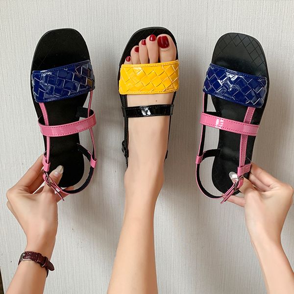 

2020 summer retro woman shoes all-match clear heels female sandal multicolored sandals buckle strap ladies original low comfort, Black