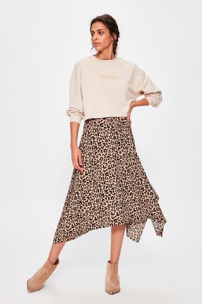 

trendyol браун leopard pattern асимметричный трикотажная юбка twoaw20et0440, Black