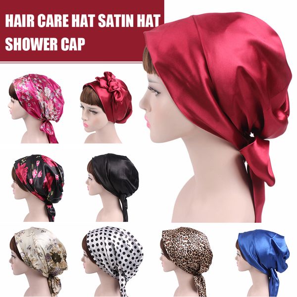 

1pc 58cm soft silk women night sleep shower cap adjustable ladies long hair care bonnet headwrap hat soft satin hat accessories