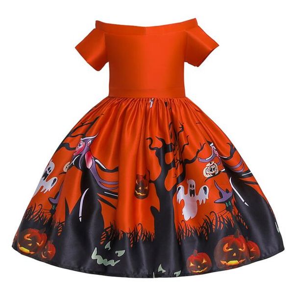 Kid Baby Girls Short Sleeve Pumpkin Print Halloween Dress
