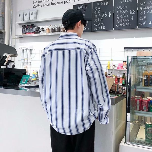 

aberdeen artistic men's new style spring and autumn men's loose-fit long-sleeve shirt korean-style stylish casual vertical strip, White;black