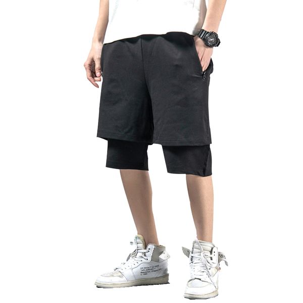 

summer hip hop men shorts streetwear fake two-piece design mens jogger shorts casual 2019 homme short pants bermuda masculina, White;black