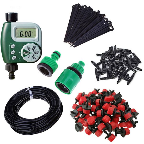 

25m garden diy micro drip irrigation system plant self automatic watering timer garden hose kits with adjustable dripper