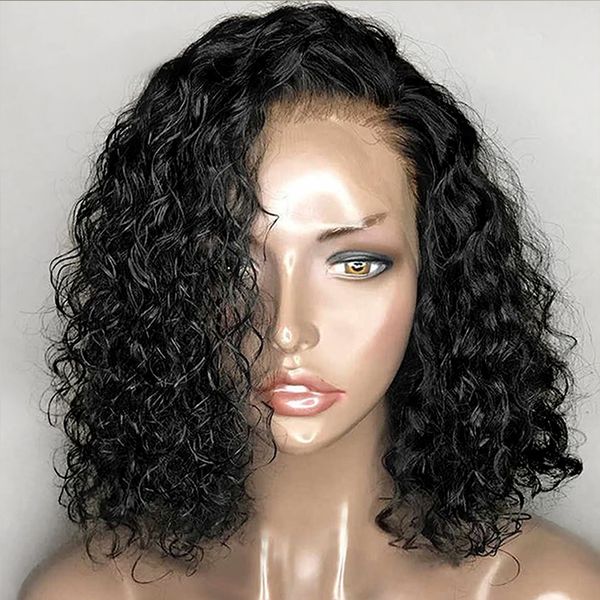

9a pre plucked full lace human hair wigs with baby hair kinky curly brazilian virgin short lace front bob wigs for black women, Black;brown