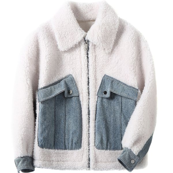 

100% sheep shearling real fur coat autumn winter jacket women wool coats and jackets women clothes 2019 korean jacket hiver 2481, Black