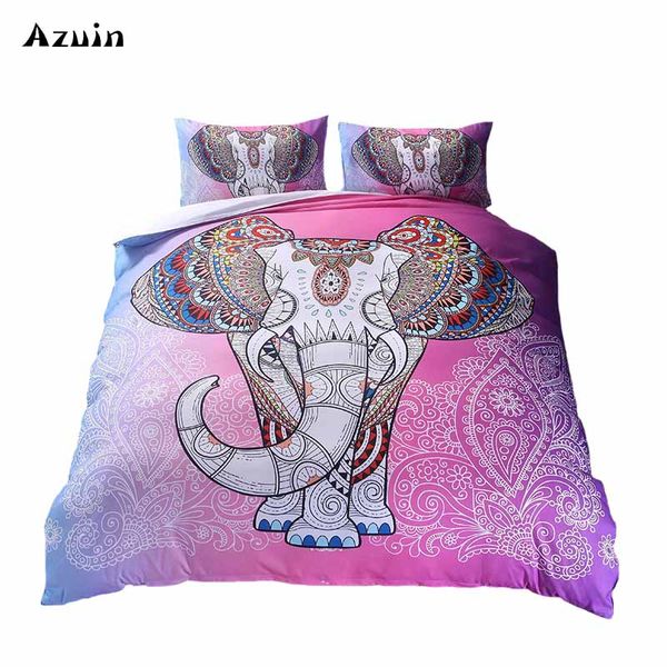 Boho Pink Elephant Printed Queen Comforter Sets Bedding King Twin Size Luxury 3d Bed Linen Duvet Cover Sheets Set Home Textiles Covers Kids