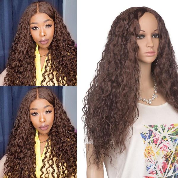 

yunrong 30'' water wave hair synthetic wig heat resistant fiber black/brown/burgundy color hair wigs for women long wavy