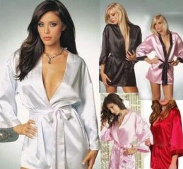 Женщины Sexy Silk Кимоно Туалетный Babydoll белье кружева Пояс халатом Ночное женского белья Пижамы Un пеньюар