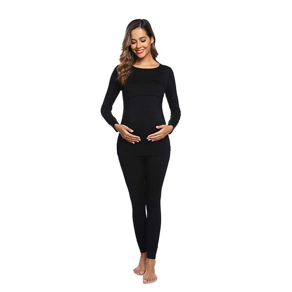 

women maternity long sleeve sleepwear nursing baby t-shirt +pants women pyjamas sets suit, White
