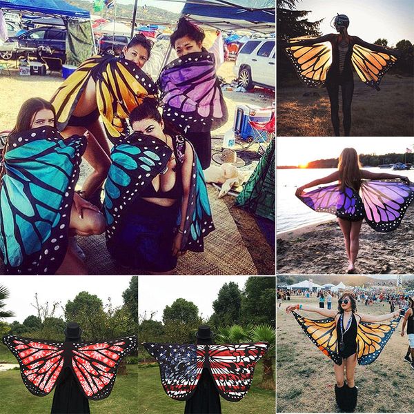 

multi-style colorful soft fabric butterfly wings fairy cover-ups ladies summer beach wrap costume accessory, Blue;gray