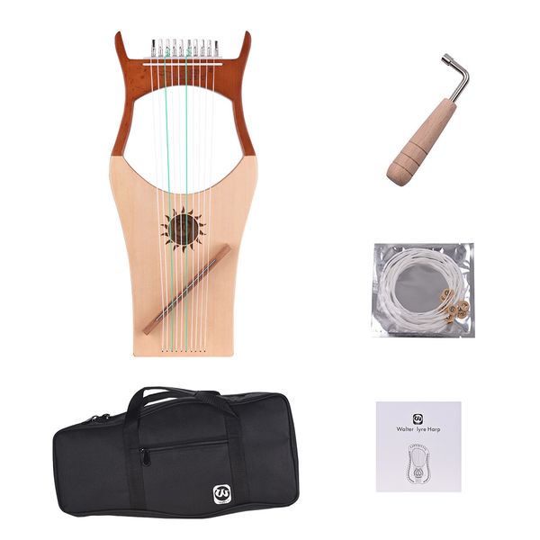 

wh01 10-string wooden lyre harp nylon strings rosewood oard rubber wood backboard string instrument with carry bag
