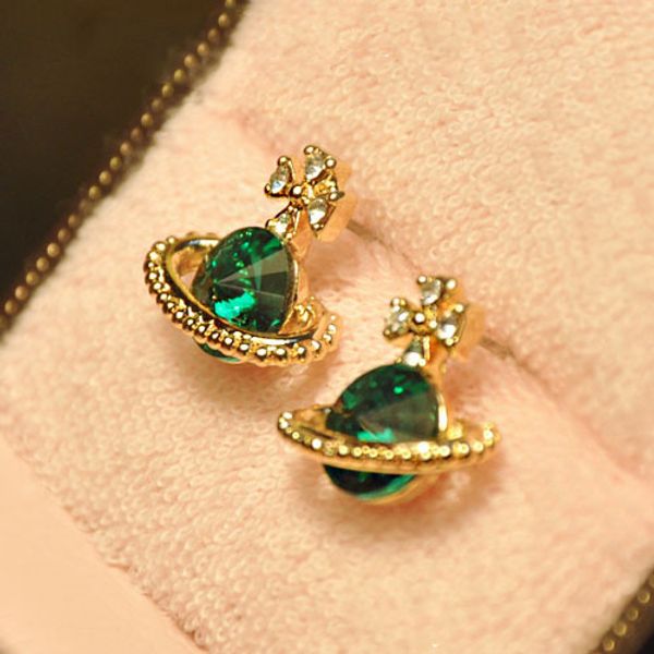 

Saturn earrings luxury designer jewelry women earrings creative retro green pink gray gemstone alloy designer earrings