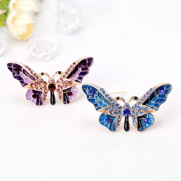 

delicate rhinestone butterfly enamel brooch lapel pin natural insect drop oil brooch pins metal women costume scarf accessories, Gray