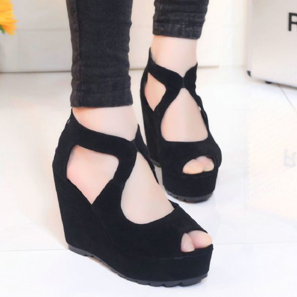 

big pops size 39 nice summer elegant sandals women high heels pumps wedge heel women office sandals platform, Black