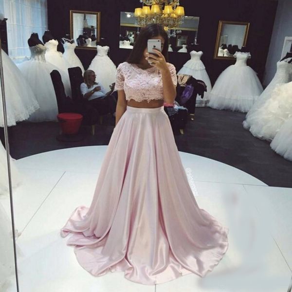 

modern two pieces pink a-line prom dresses appliques beaded long evening dresses party gowns robe de soiree vestido de fiesta, Black
