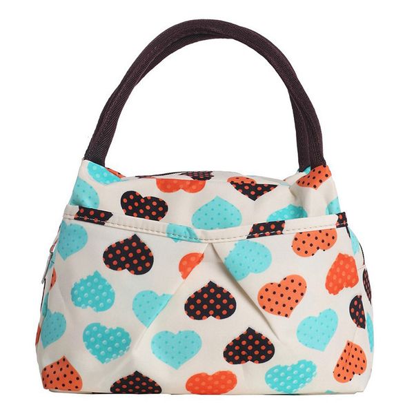 

print design women bag lunch bag tote (love hearts beige, Blue;pink