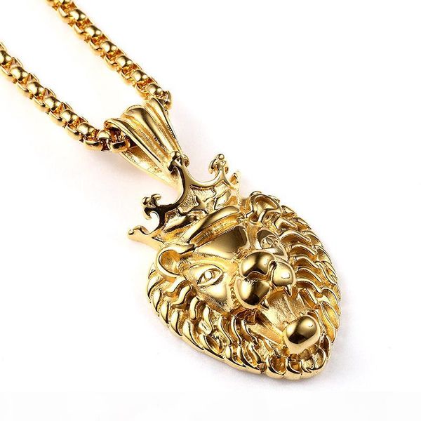 

fashion men 18k gold hip hop jewelry vacuum lion head pendant necklace punk hip hop rock rap gold chains for men, Silver