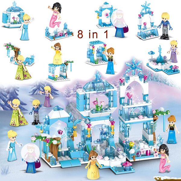 

8 in 1 model castle princess kristoff mermaid ariel building blocks toy for girl children gift