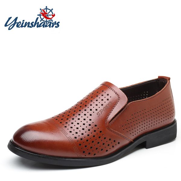 

yeinshaars 2019 summer men hollow out men formal shoes genuine leather quality shoes breathable for business 38-44, Black