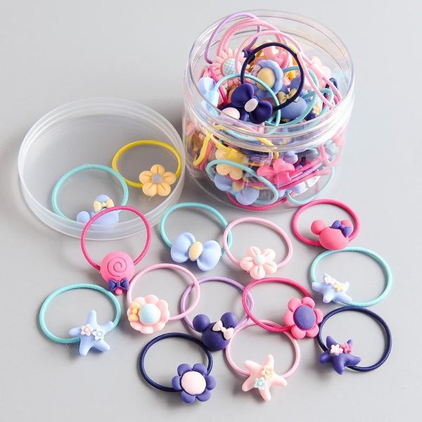 

new hair accessories 40 pcs canned small rubber band paired cartoon resin cute children's hair ties, Slivery;white