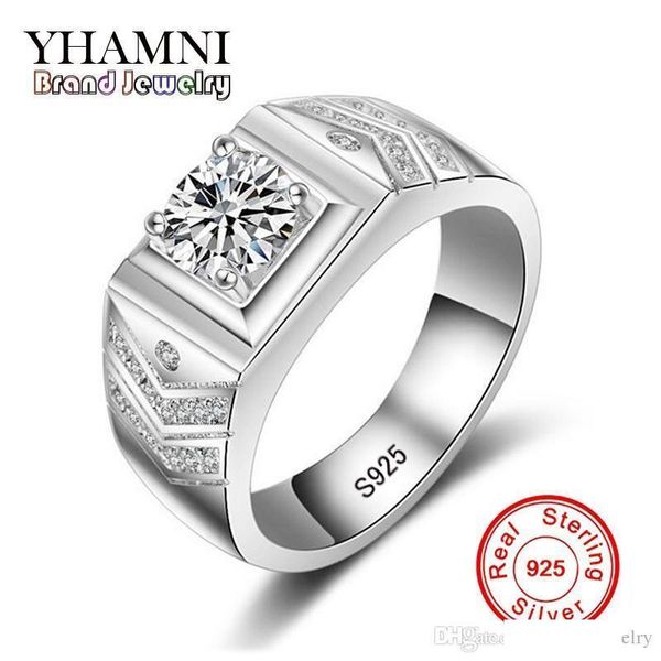 

yamini original 925 sterling silver wedding ring luxury 1 carat 6mm cz diamond men ring jewelry gift mjz012, Slivery;golden