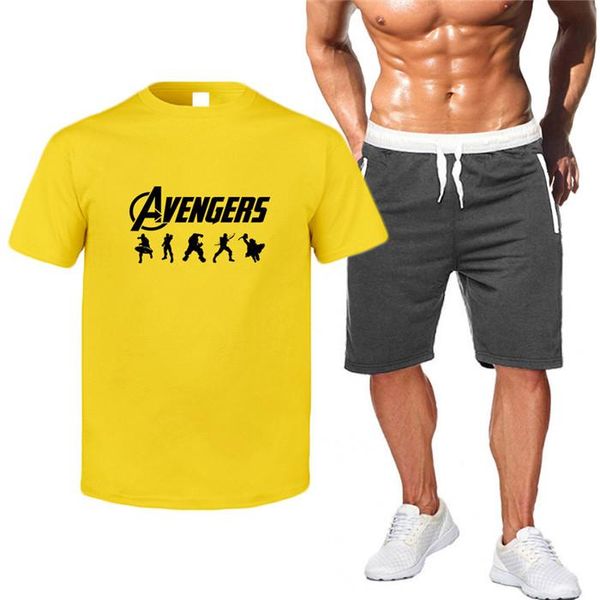 

avengers4 endgame short tshirts mens tracksuits marvel print shorts mens sports suits summer boy training fitness suits, Gray