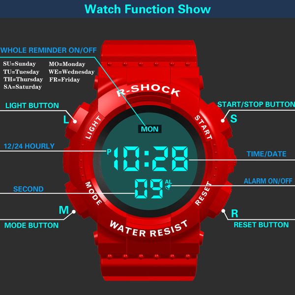 

reloj hombre digital luxury watch men digital led watch date sport men outdoor waterproof electronic spor erkek kol saati, Slivery;brown