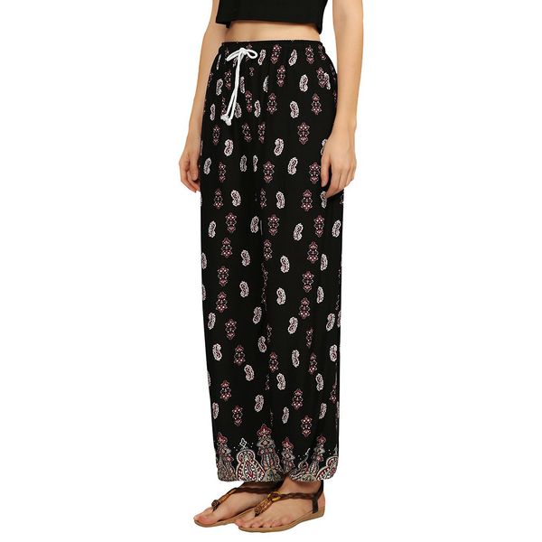 

pants women striped print casual leggings ankle-length pants ladies wide leg drawstring straight trousers c0609, Black;white