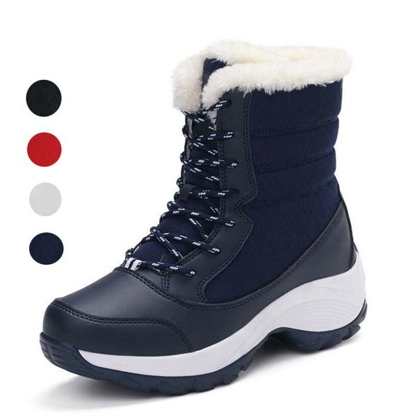 

women boots winter waterproof bootee woman 2019 shoes ladies platform snow boots keep warm ankle boots female big size 41 42, Black