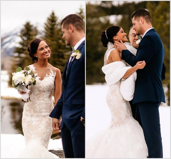 

2020 modest elegant v neck sleeveless mermaid wedding dresses lace applique wedding gowns sweep train robe de mariÃ©e, White