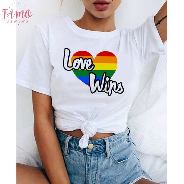 

lgbt gay t shirt women tee shirts female bisexual love kawaii lesbian rainbow t shirt love is love tshirt lesbian, White