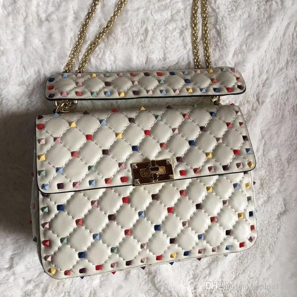 

2018 new fashion handbag shoulder bag sheepskin gold rivet white rivet valentines rivet rockstuds small blank red rainbow candy colors