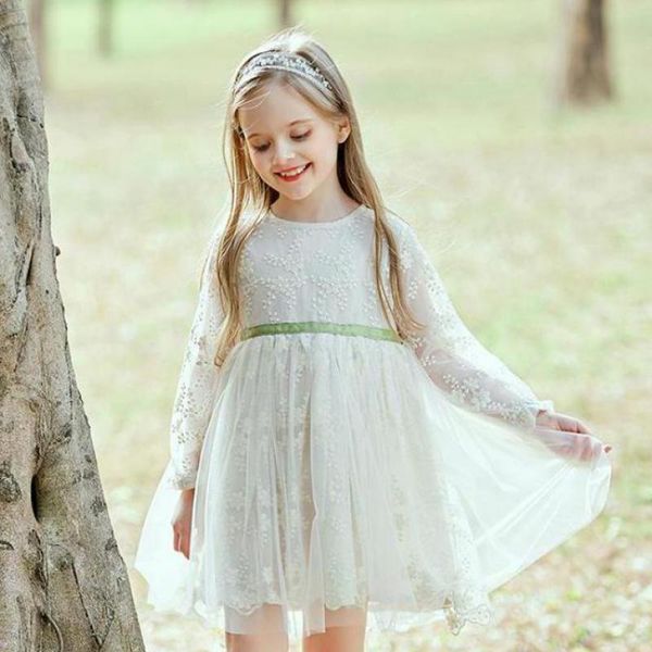 

girls lovely spring dress 2020 new childrens fashion korean princess dress middle big childrens lace mesh dresses with sashes t200417, Red;yellow