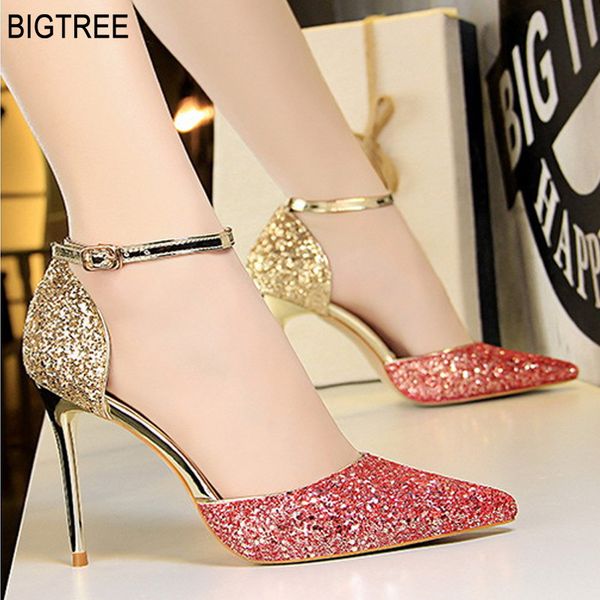 

bigtree shoes women high heel shoes classic pumps women stiletto fashion sandals wedding gradient ladies, Black
