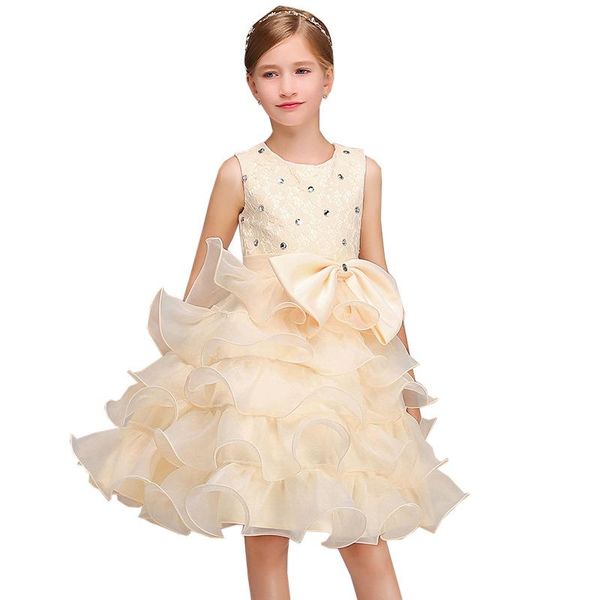 

new champagne keen length flowers girl dresses sleeveless with bow elegant flower bow first communion party formal dresses for wedding, White;blue